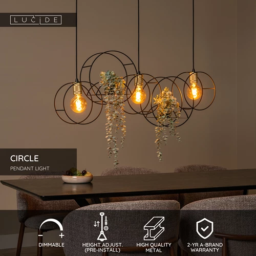 Lucide CIRCLE - Pendant light - 3xE27 - Black - USP